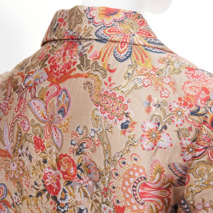 ETRO taupe red placed floral cotton blend jacquard overcoat IT42 M