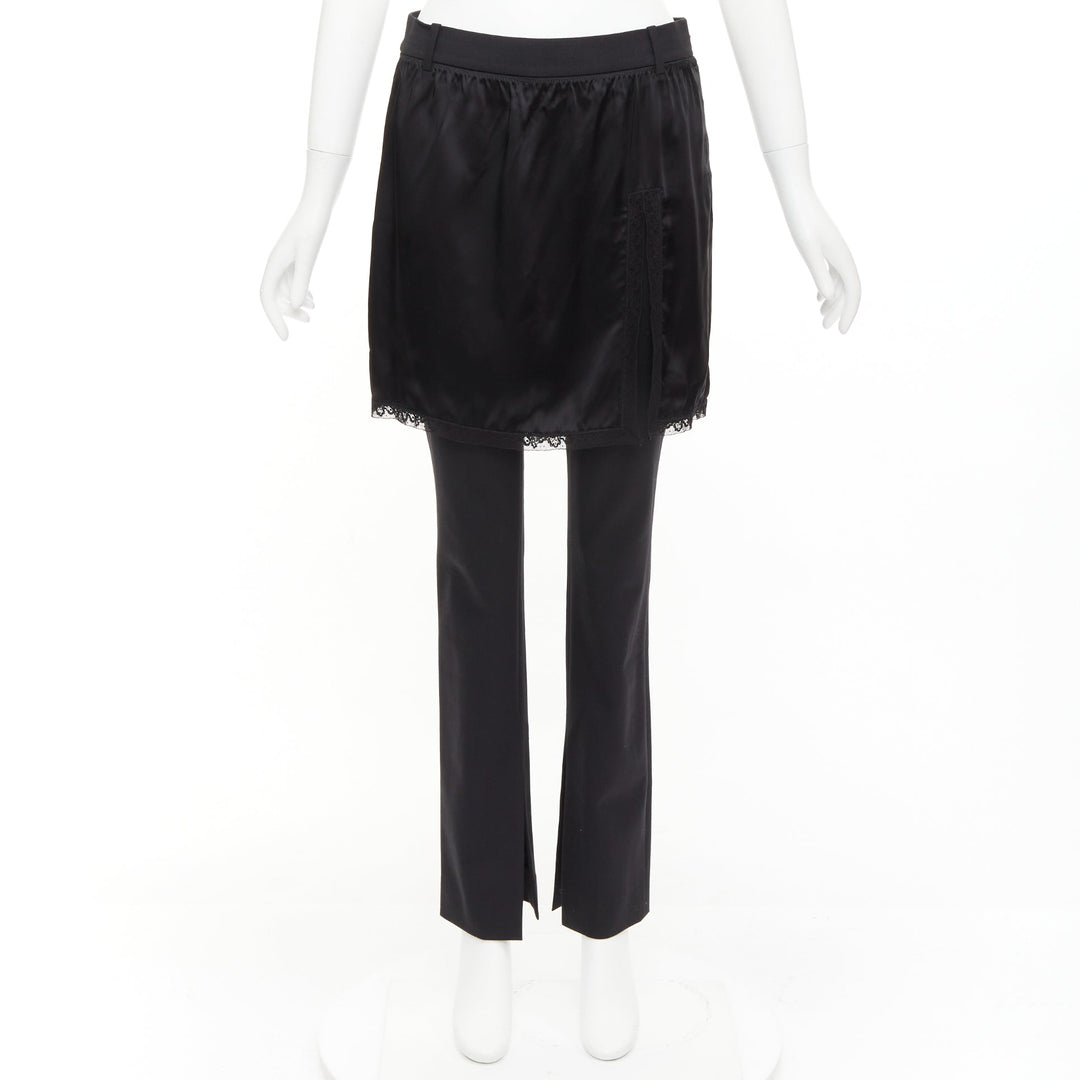 ALEXANDER WANG black satin lace skirt overlay layered trousers pants US2 S