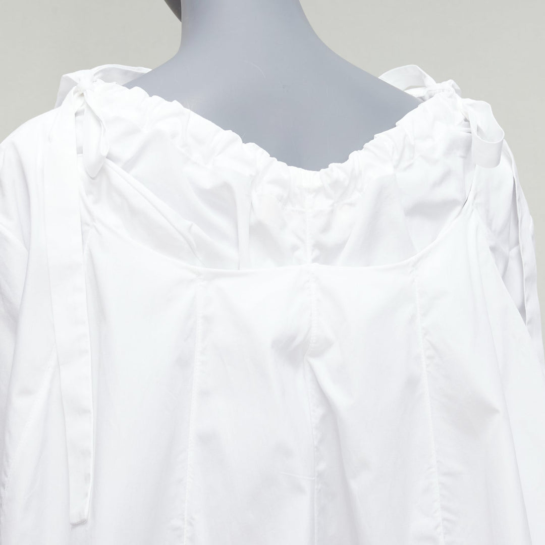 MARNI white 100% cotton side drawstring collar trapeze top IT38 XS