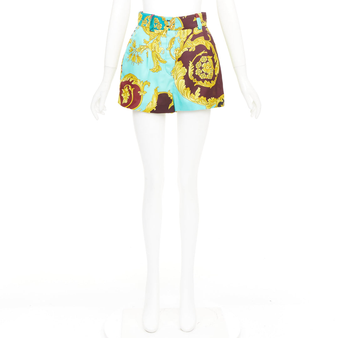 VERSACE cyan burgundy pink baroque print mixed printed high waist shorts IT38 XS