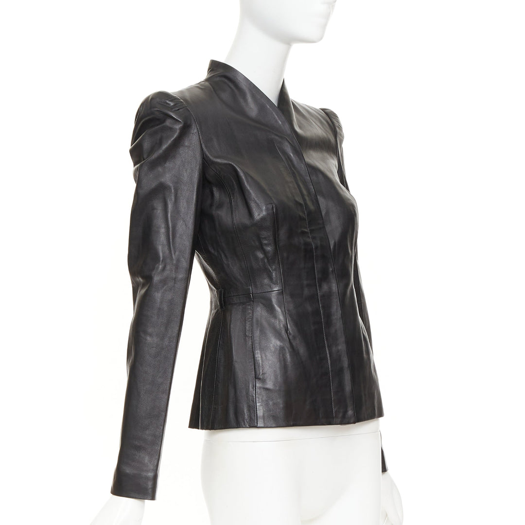 GUCCI Tom Ford Vintage black lambskin leather ruched shoulders jacket IT40 S