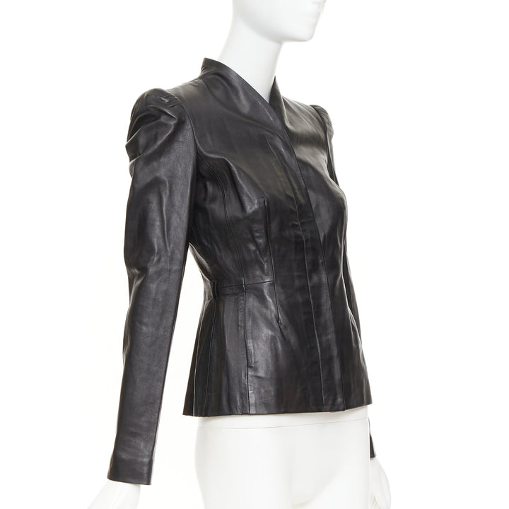 GUCCI Tom Ford Vintage black lambskin leather ruched shoulders jacket IT40 S