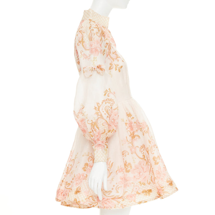 ZIMMERMANN 2022 Runway Postcard Bow rose pink silk linen organza dress US1 XS