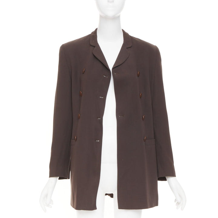 GIORGIO ARMANI solid brown pure new wool double breasted tailored jacket IT40 S
