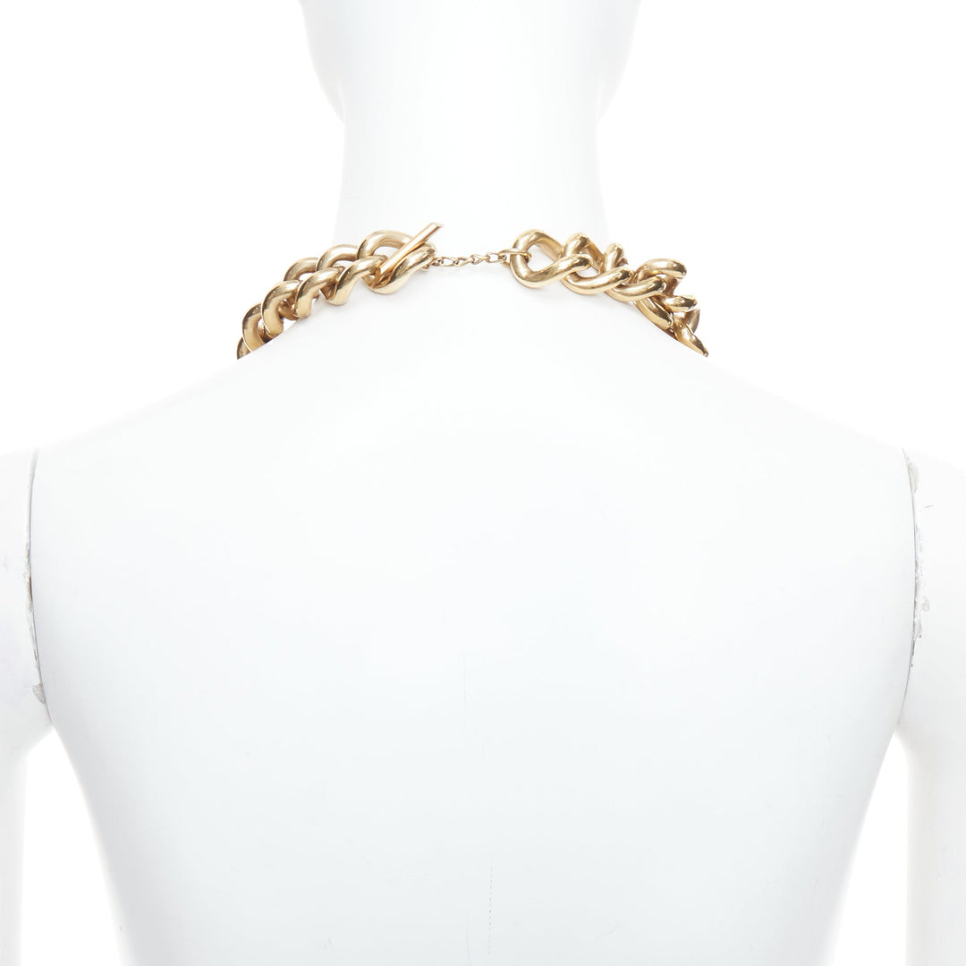 LANVIN gold bronze crystal embellished giant curb necklace