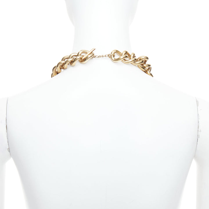 LANVIN gold bronze crystal embellished giant curb necklace