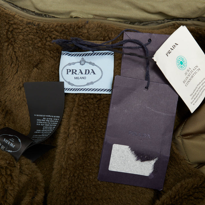 PRADA 2023 Runway green military cargo cocoon back long hooded coat IT38XS