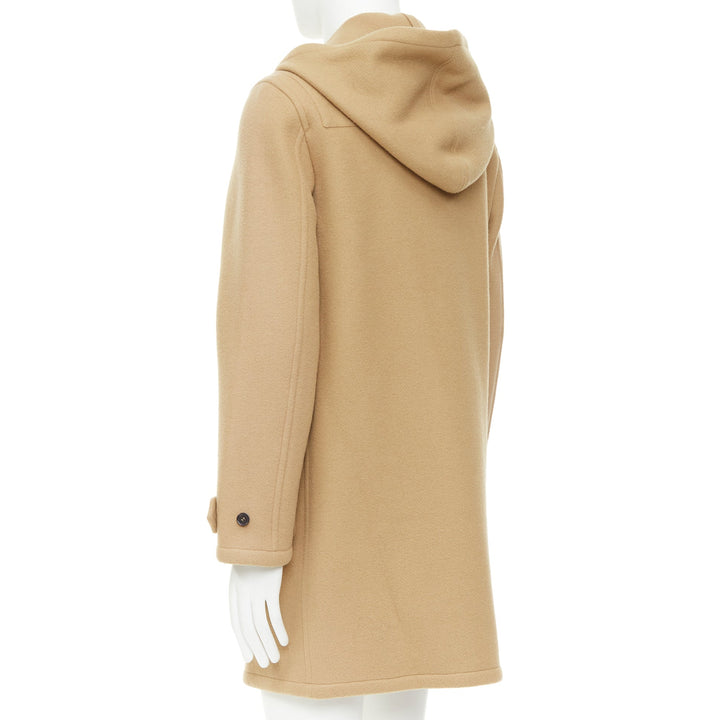 SAINT LAURENT 2013 Runway camel beige wool wood toggle button hooded duffle coat