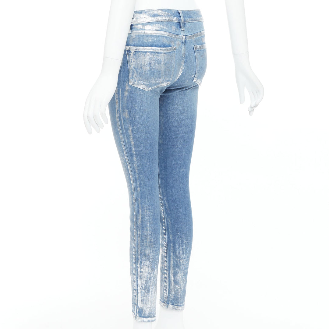 FRAME Le Skinny de Jeanne metallic silver coated blue jeans 25"