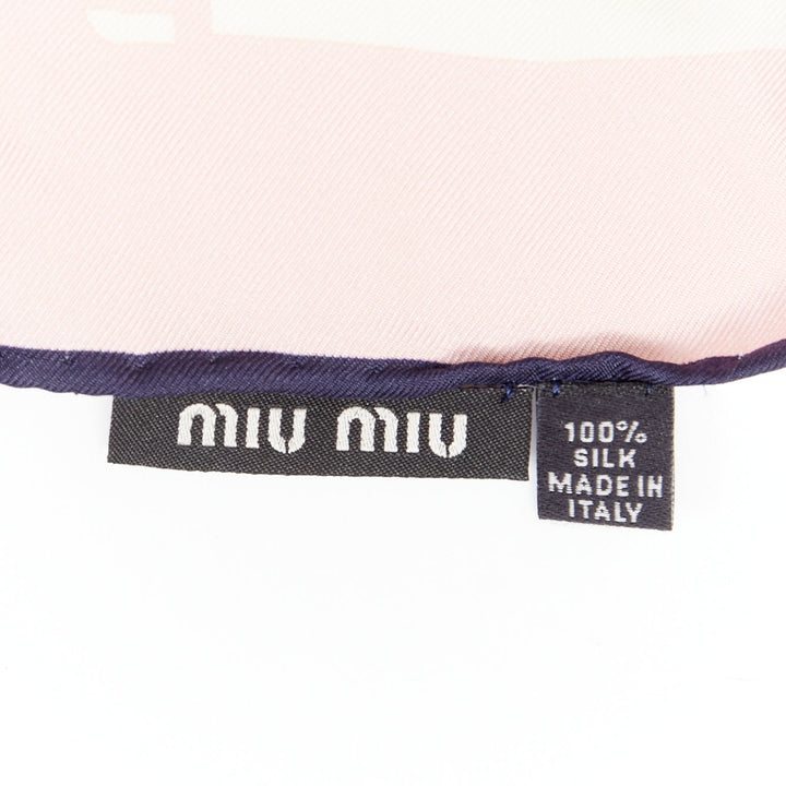 MIU MIU 2020 Whimsical Animal Cat Print silk twill light pink black  large scarf
