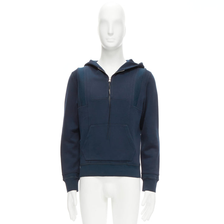 ALEXANDER MCQUEEN 2017 navy cotton blend half zip panelled hoodie M