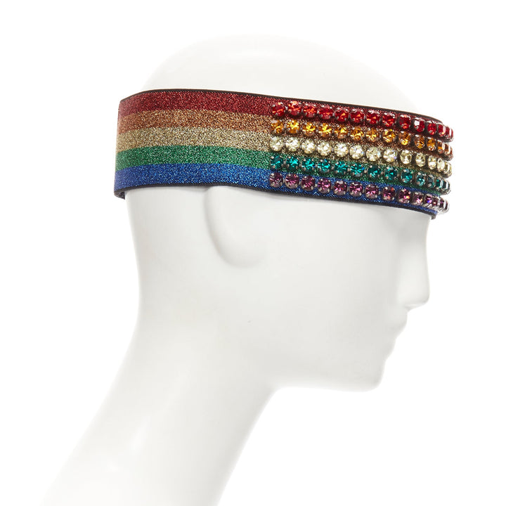 GUCCI Webby rhinestone crystal encrusted Rainbow Web headband