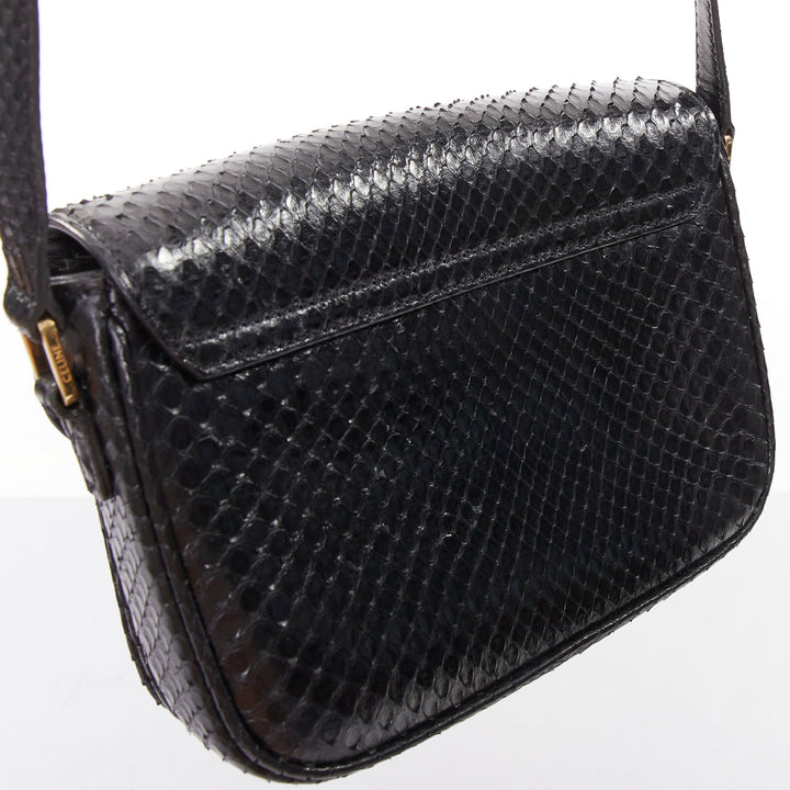 CELINE C Bag Runway black gold scaled leather fringe C clasp crossbody box bag