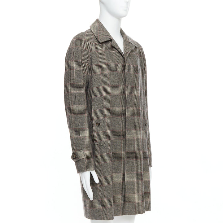 Male mannequin wearing Loro Piana Cashmere Green Storm System Beige Cashmere Men Coat in Size  M | Available at JHROP