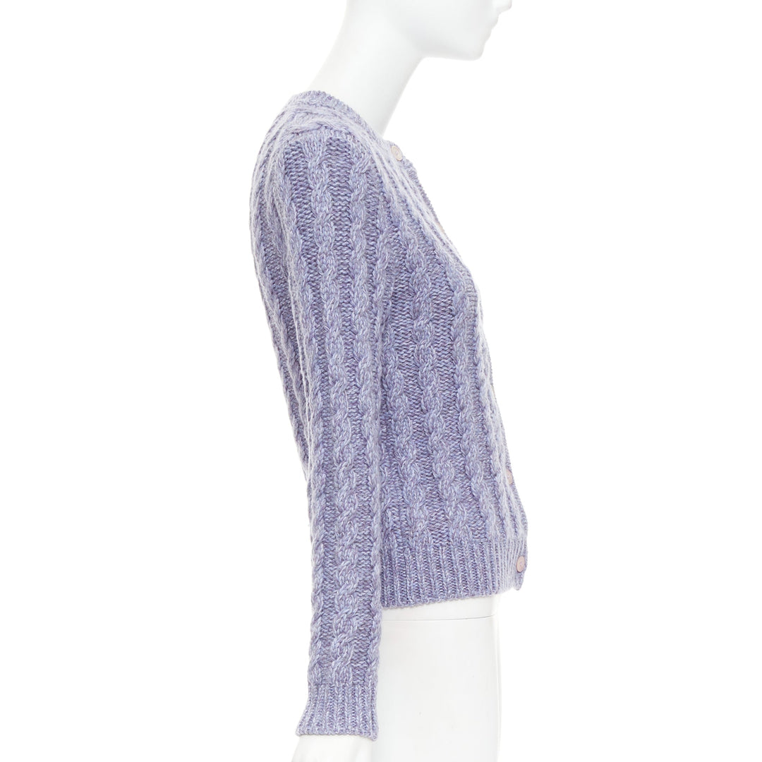MIU MIU 2023 melange purple cashmere virgin wool cable knit cardigan IT38 XS