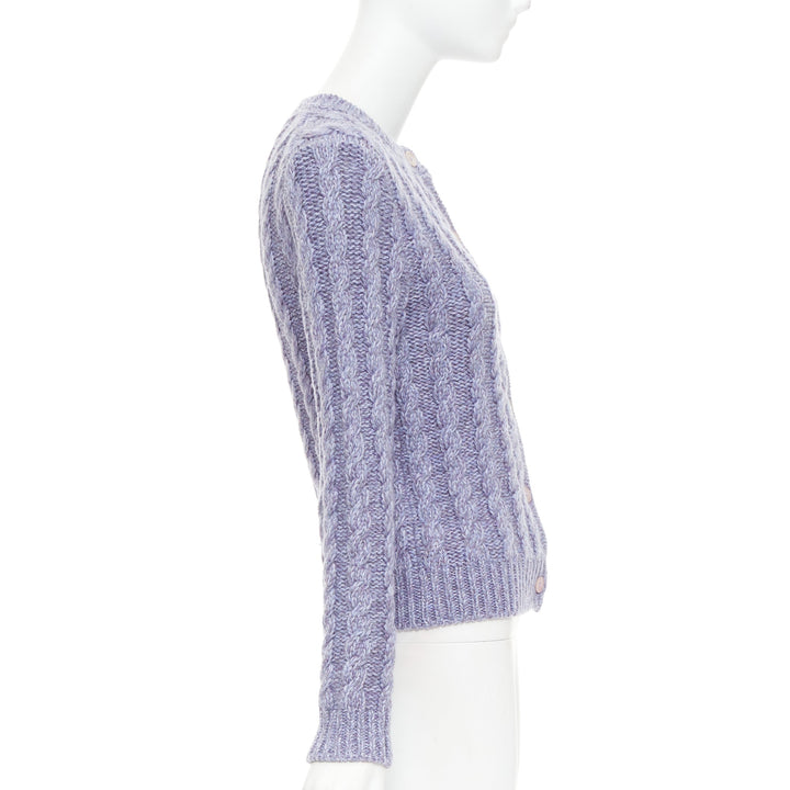 MIU MIU 2023 melange purple cashmere virgin wool cable knit cardigan IT38 XS