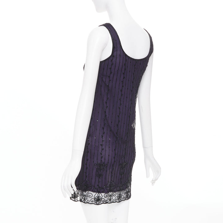 LAUNDRY BY SHELLI SEGAL Vintage purple embroidered beaded shell dress P