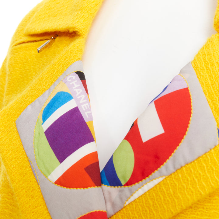 CHANEL 14A Supermarket Runway yellow wool tweed lining swing pea coat FR36 S
