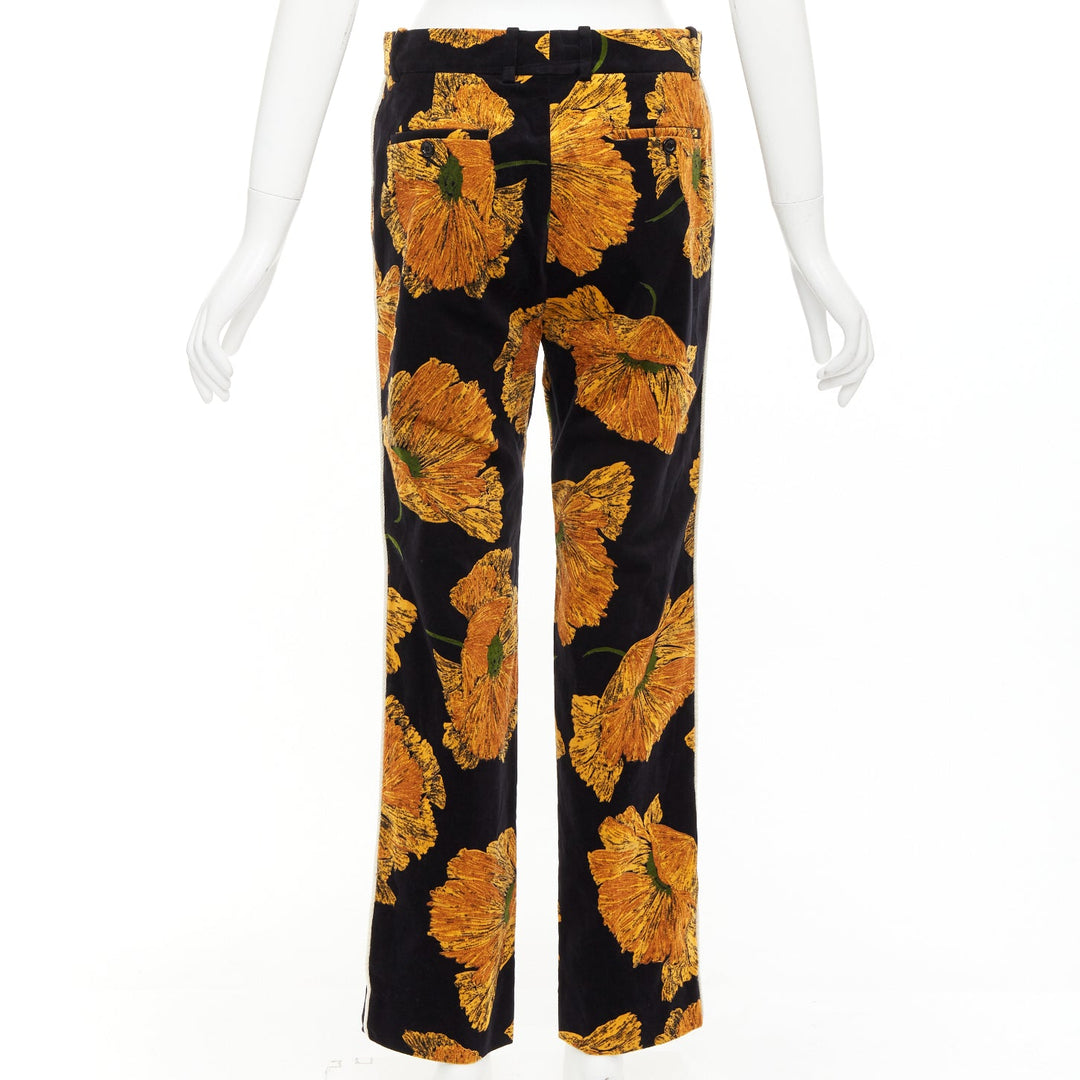 GUCCI 2017  Alessandro Michele gold floral velvet straight pants IT38 XS