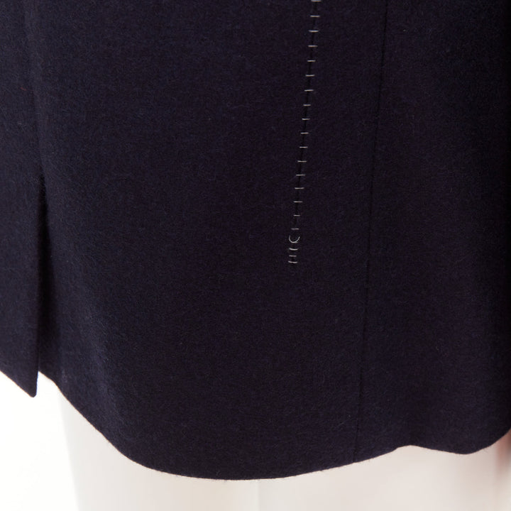 LANVIN navy wool overstitch seams notched lapel single breasted blazer EU52 XL