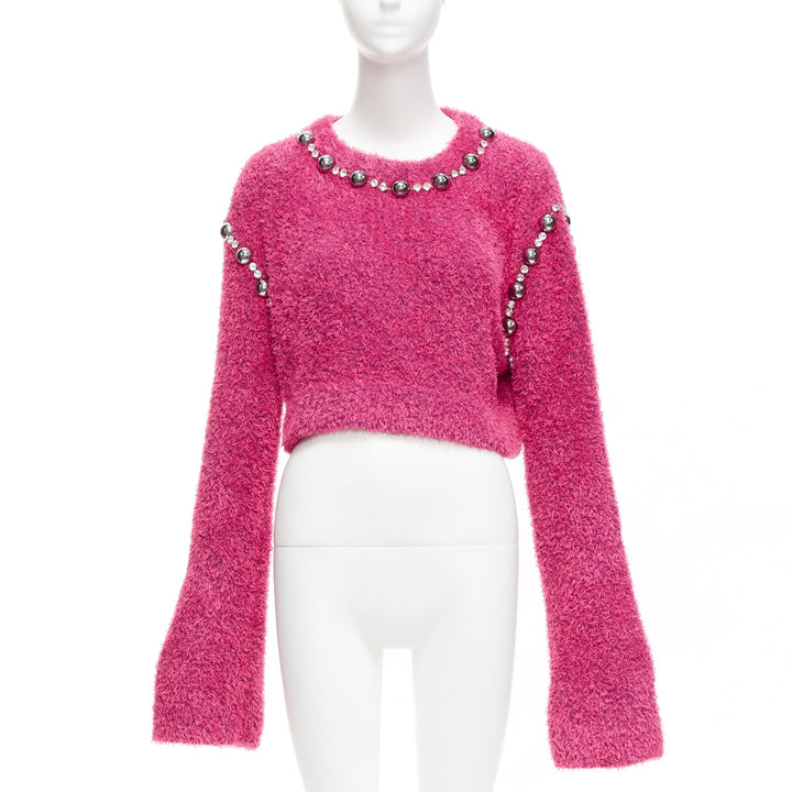 AREA pink cotton fluffy knit dome stud extra long sleeve sweater XS