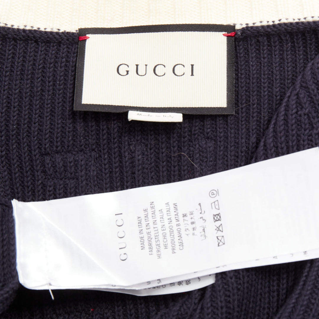 GUCCI Alessandro Michele navy cotton blend web pearl button cardigan XS