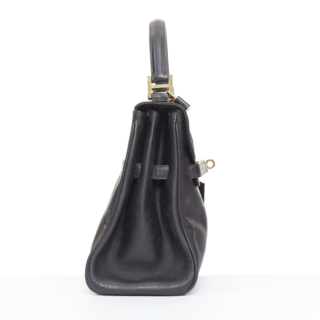 MCM Vintage Kelly black Visetos  monogram nylon leather trim GHW turnlock bag
