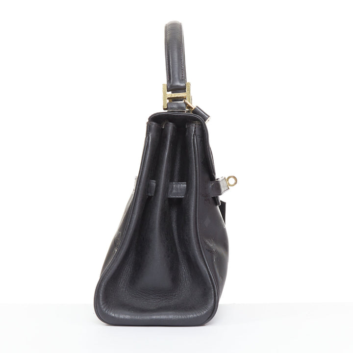 MCM Vintage Kelly black Visetos  monogram nylon leather trim GHW turnlock bag