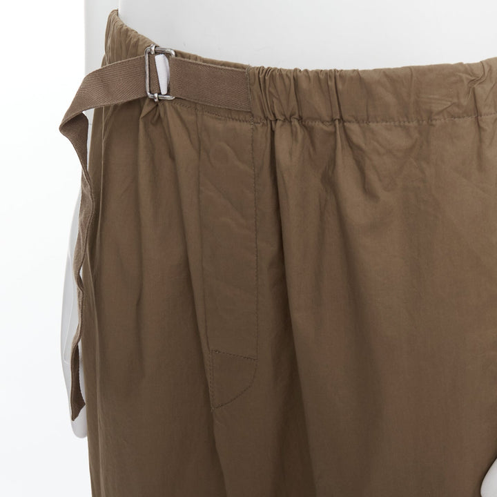 DRIES VAN NOTEN brown cotton asymmetric belt utility wide pants L