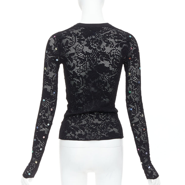 LOUIS VUITTON 2024 black multiclor jewel floral lace pullover S