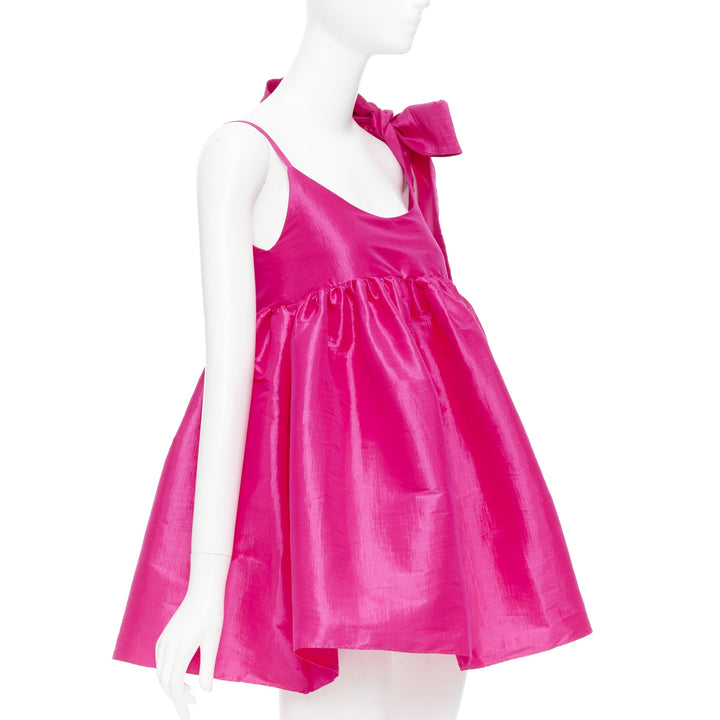 KIKA VARGAS Sue fuchsia pink silk blend bow shoulder babydoll dress XS
