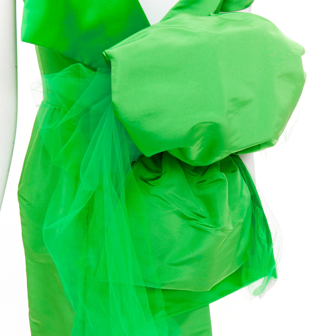 ISAAC MIZRAHI 1990's Vintage green silk tulle giant bow cocktail dress US2 S