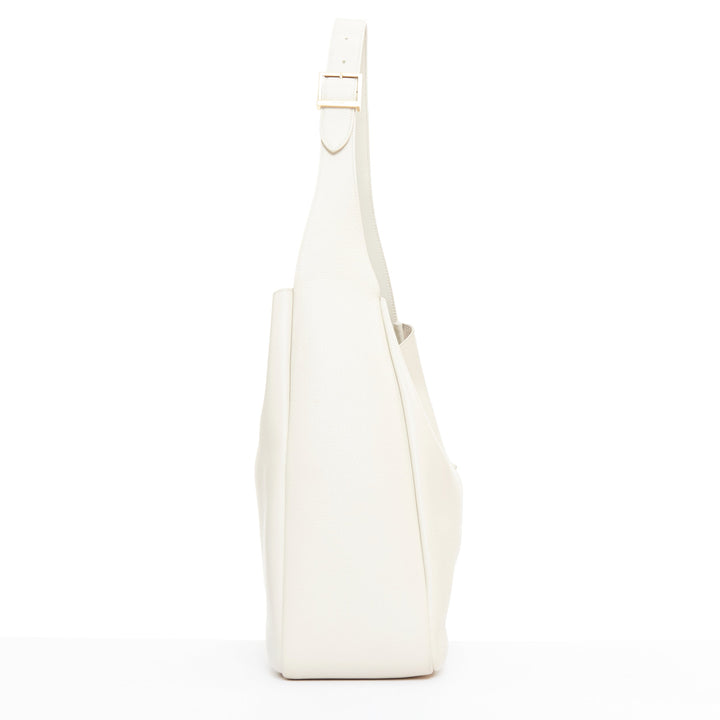 SAINT LAURENT 2024 Le 5 a 7 off white calfskin YSL logo Large hobo tote bag