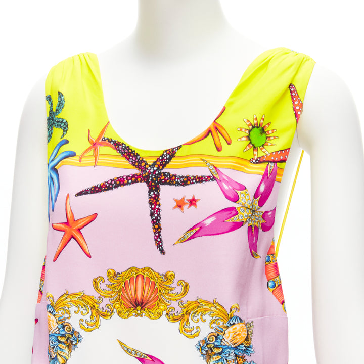 VERSACE 2020 Tresor De La Mer signature starfish print yellow dress IT38 XS