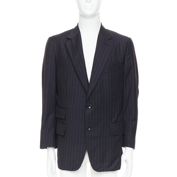 TOM FORD Windsor black wool silk pinstripe flap pocket blazer IT50 L