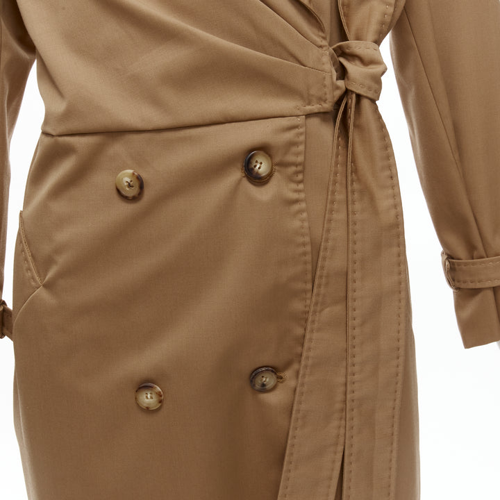 MAX MARA 100% virgin wool tan wrap tie trench coat dress IT42 M