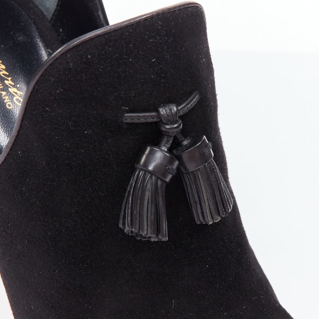 GIANVITO ROSSI black suede leather tassel front stiletto booties EU37.5