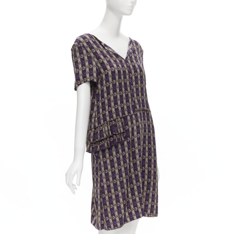 MARNI purple jewel print tier ruffle waist sheath dress IT38 XS