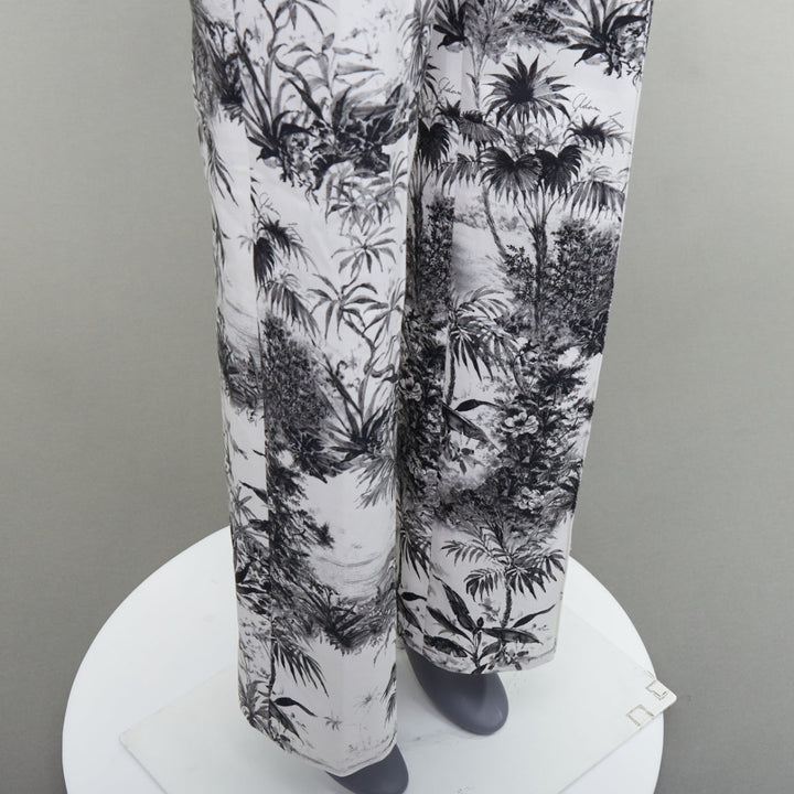 ADAM LIPPES white black cotton blend floral print straight pants US2 S