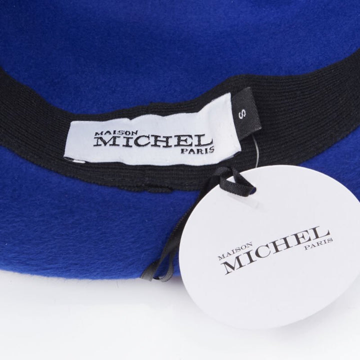 MAISON MICHEL Tiger cobalt blue wool felt black grosgrain fedora hat 57cm