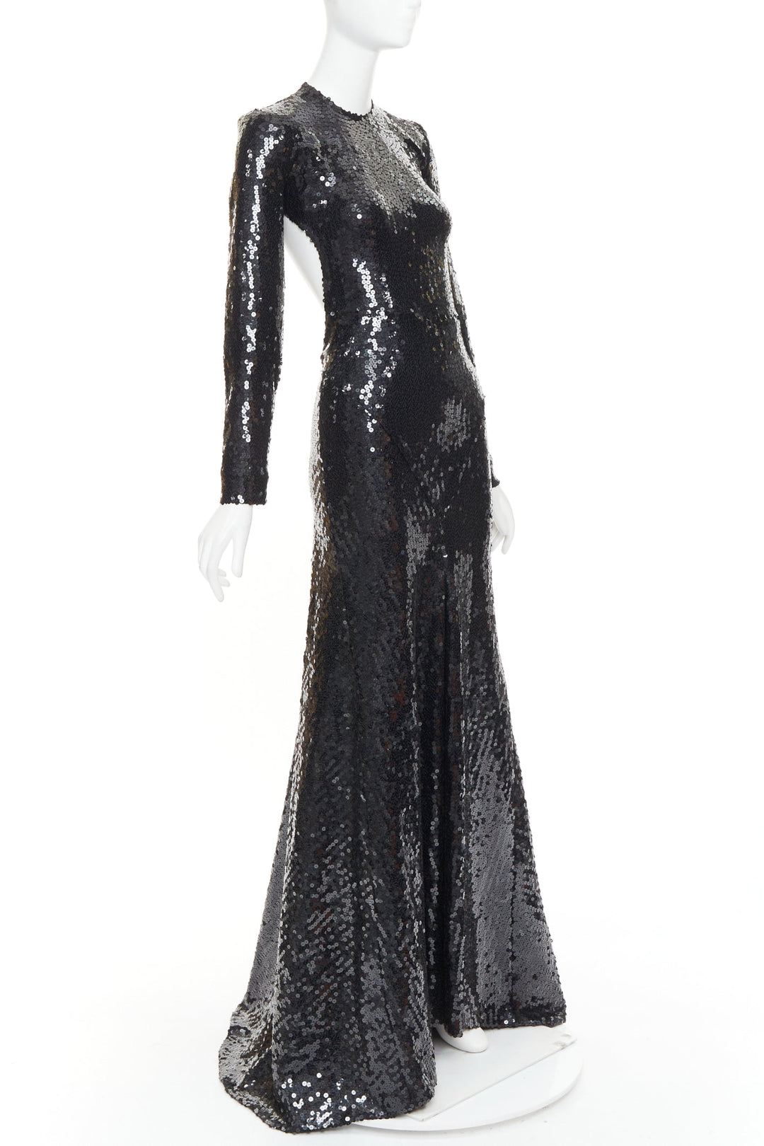 ALEXANDRE VAUTHIER black sequins long sleeve open back fishtail gown dress
