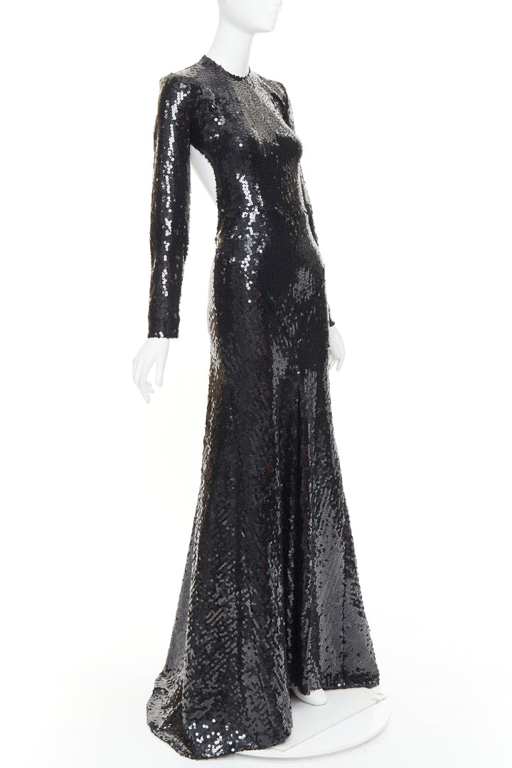 ALEXANDRE VAUTHIER black sequins long sleeve open back fishtail gown dress