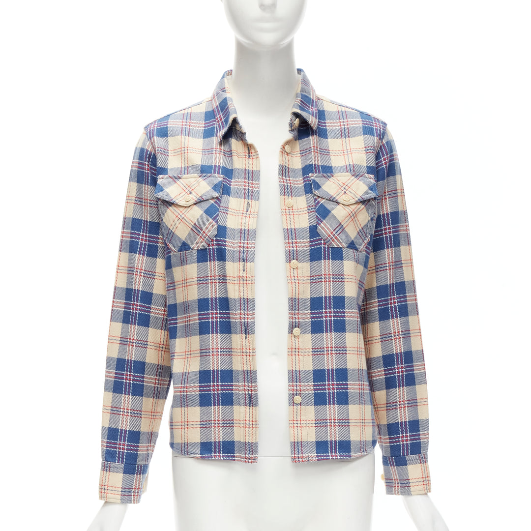 VISVIM cotton blue beige plaid flap pockets button down shirt JP0 XS