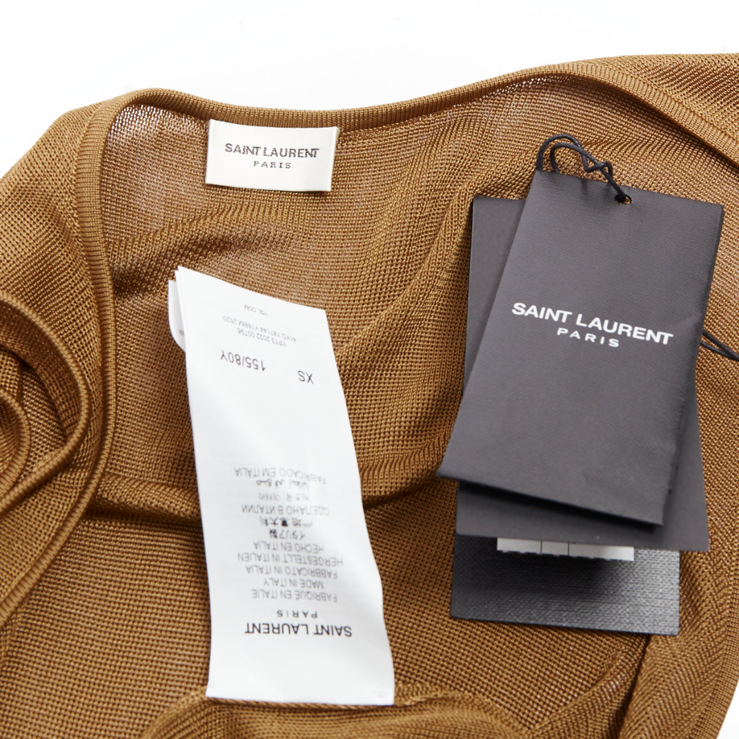 SAINT LAURENT 2022 brown slinky scoop neck sheer knit maxi dress XS