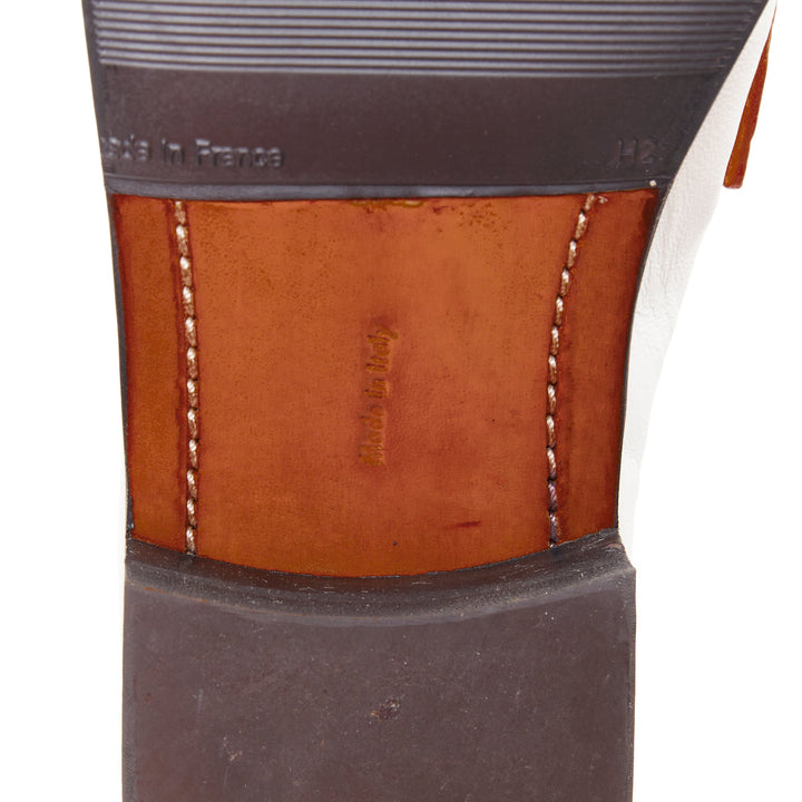 OLD CELINE Phoebe Philo white goat leather brown Triomphe horsebit loafer EU37.5