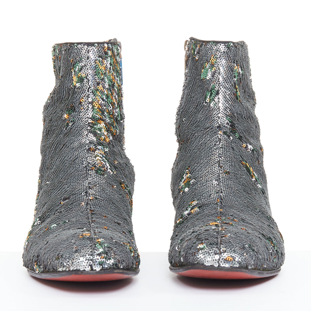 CHRISTIAN LOUBOUTIN Huston Sequin 40 silver multi sequin zipped ankle boots EU43