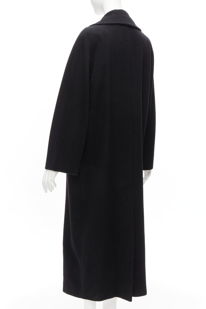 MAX MARA black virgin wool cashmere wide collar long coat IT42 M