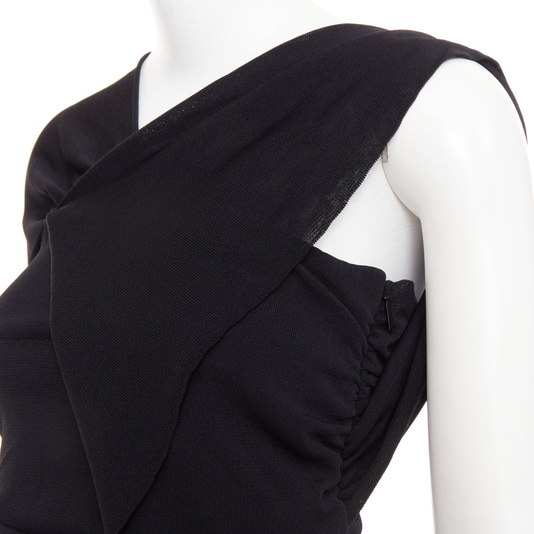 SAINT LAURENT 2023 black viscose ruched one shoulder semi sheer dress XS