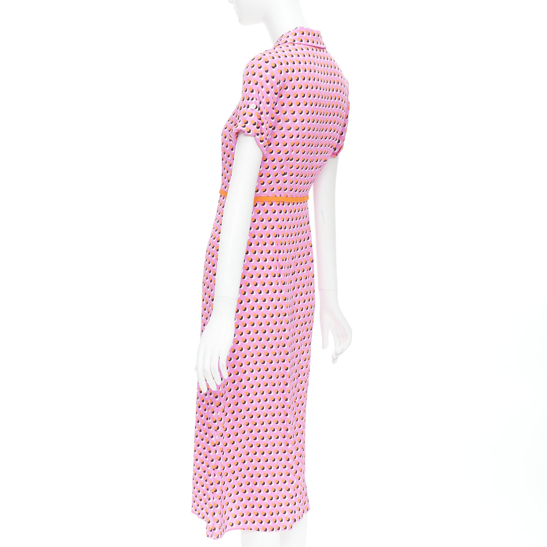 DIANE VON FURSTENBERG Georgia pink polka dot crepe de chine midi dress US0 XS
