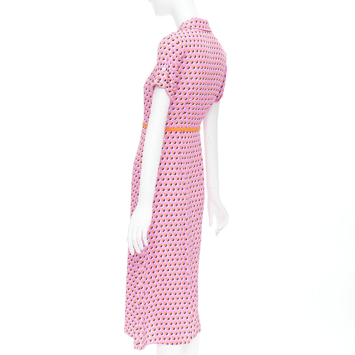 DIANE VON FURSTENBERG Georgia pink polka dot crepe de chine midi dress US0 XS